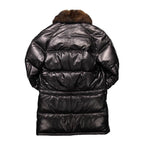 Double Goose Black Straight Down Coat with Opossum Fur Collar