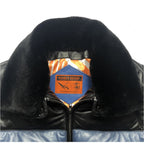Double Goose Men’s Classic V-Bomber Jacket | Blue Gradient Lambskin Down Coat
