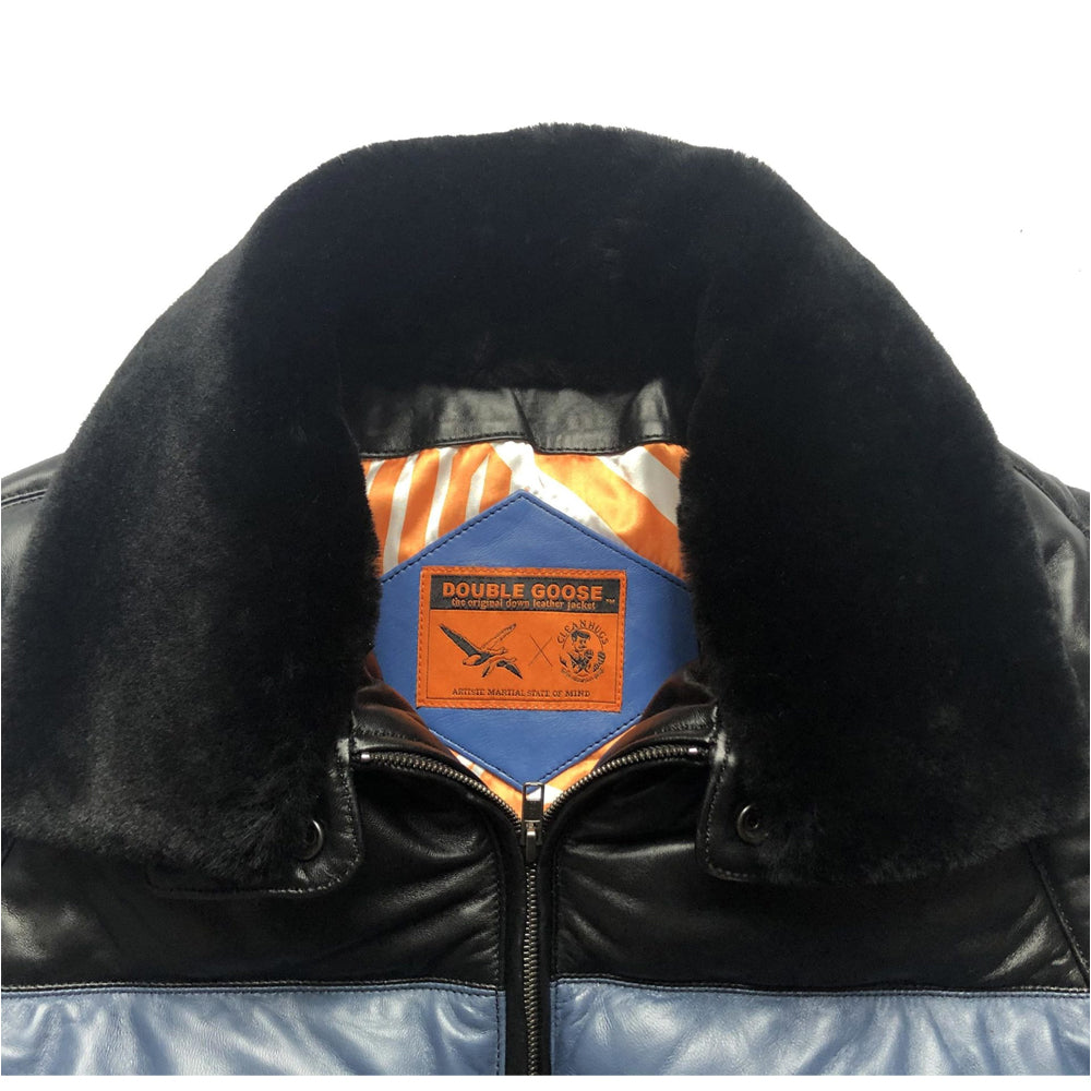 Double Goose Men’s Classic V-Bomber Jacket | Blue Gradient Lambskin Down Coat