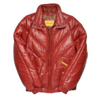 Double Goose Men’s V-Bomber Leather Jacket | Chili Red Calfskin Down Coat