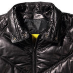 Double Goose Black Leather V-Coat with Fur Collar