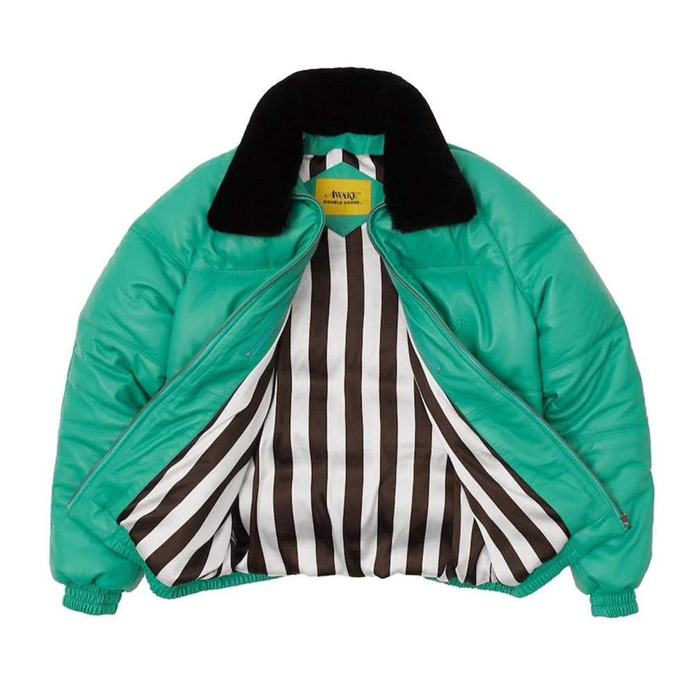 Mint Green Leather Country Down Jacket — Double Goose