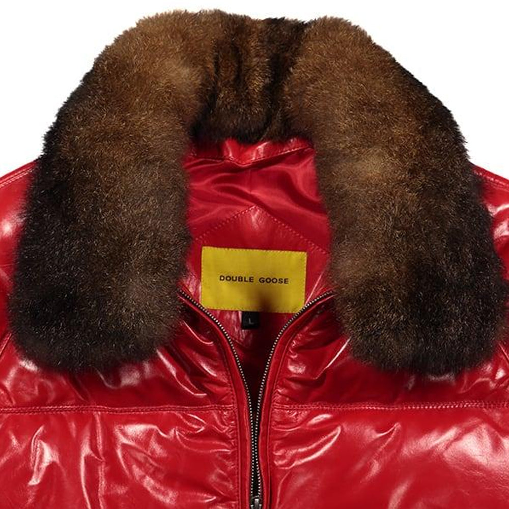 Red Leather Country Down Jacket by Double Goose