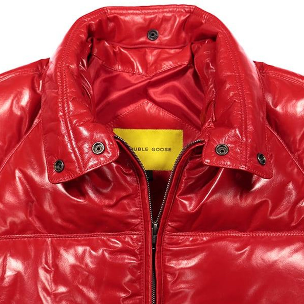 Red Leather Country Down Jacket by Double Goose