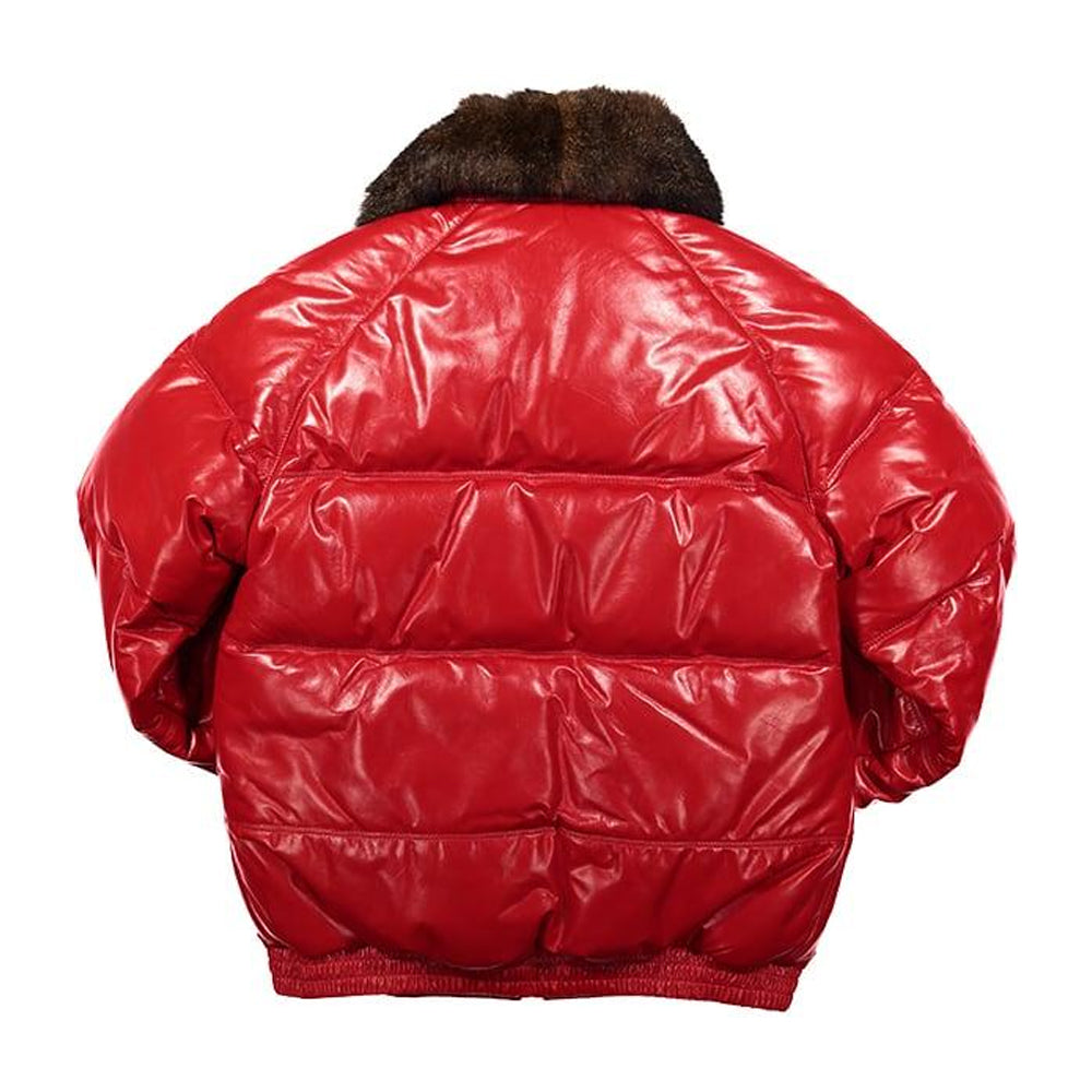 Red Leather Country Down Jacket by Double Goose