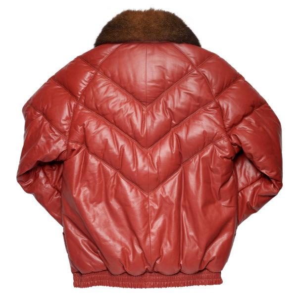 Double Goose Men’s V-Bomber Leather Jacket | Chili Red Calfskin Down Coat