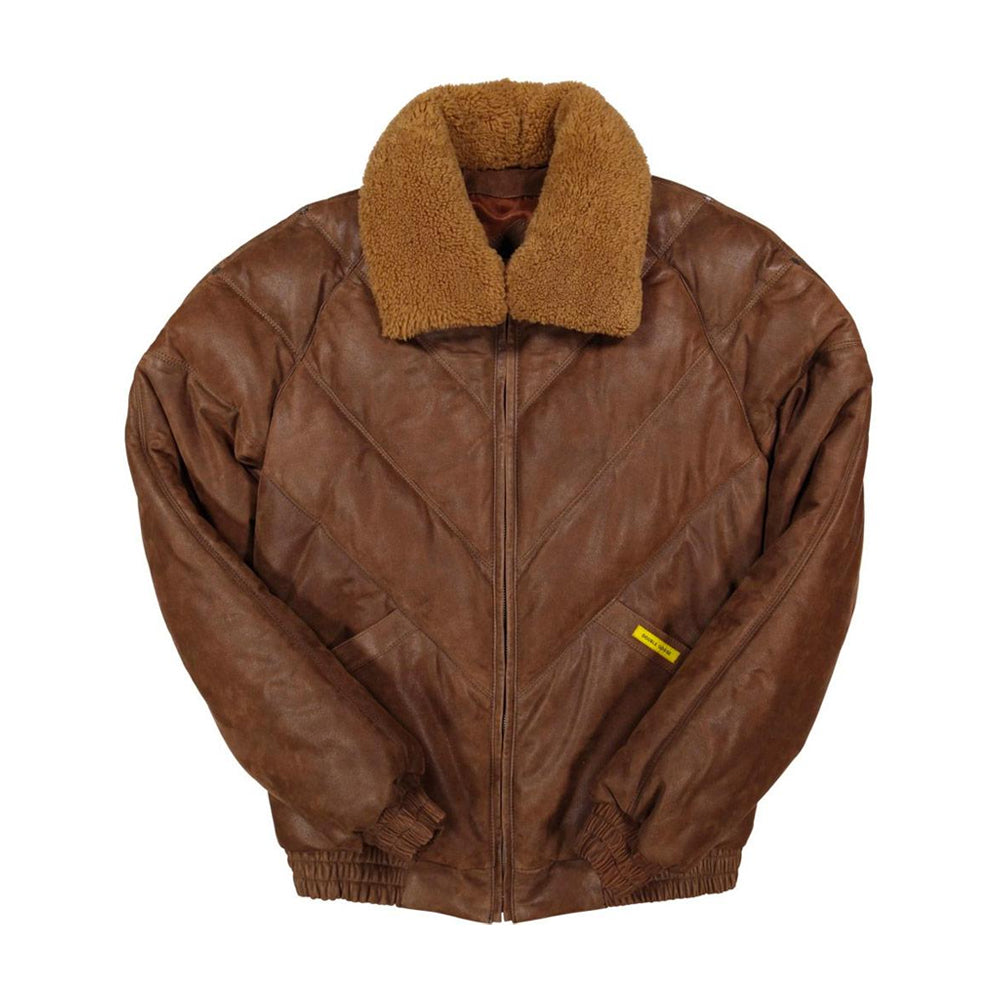 Double Goose Men's V-Bomber Leather Jacket – Tan Brown Calfskin