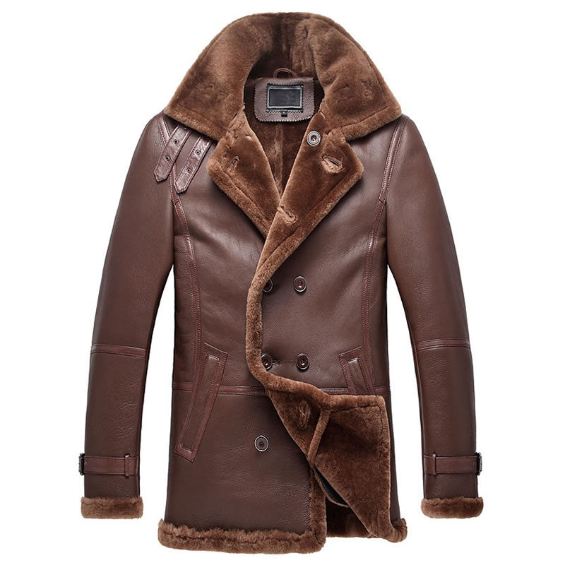 Mens Double Breasted Shearling Sheepskin Coat