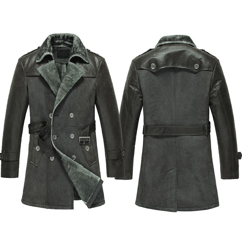 Mens Double Breasted Sheepskin Leather Coat