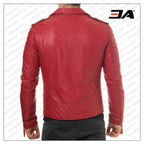 Double Breasted Mens Red Leather Biker Jacket