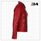 Double Breasted Mens Red Leather Biker Jacket