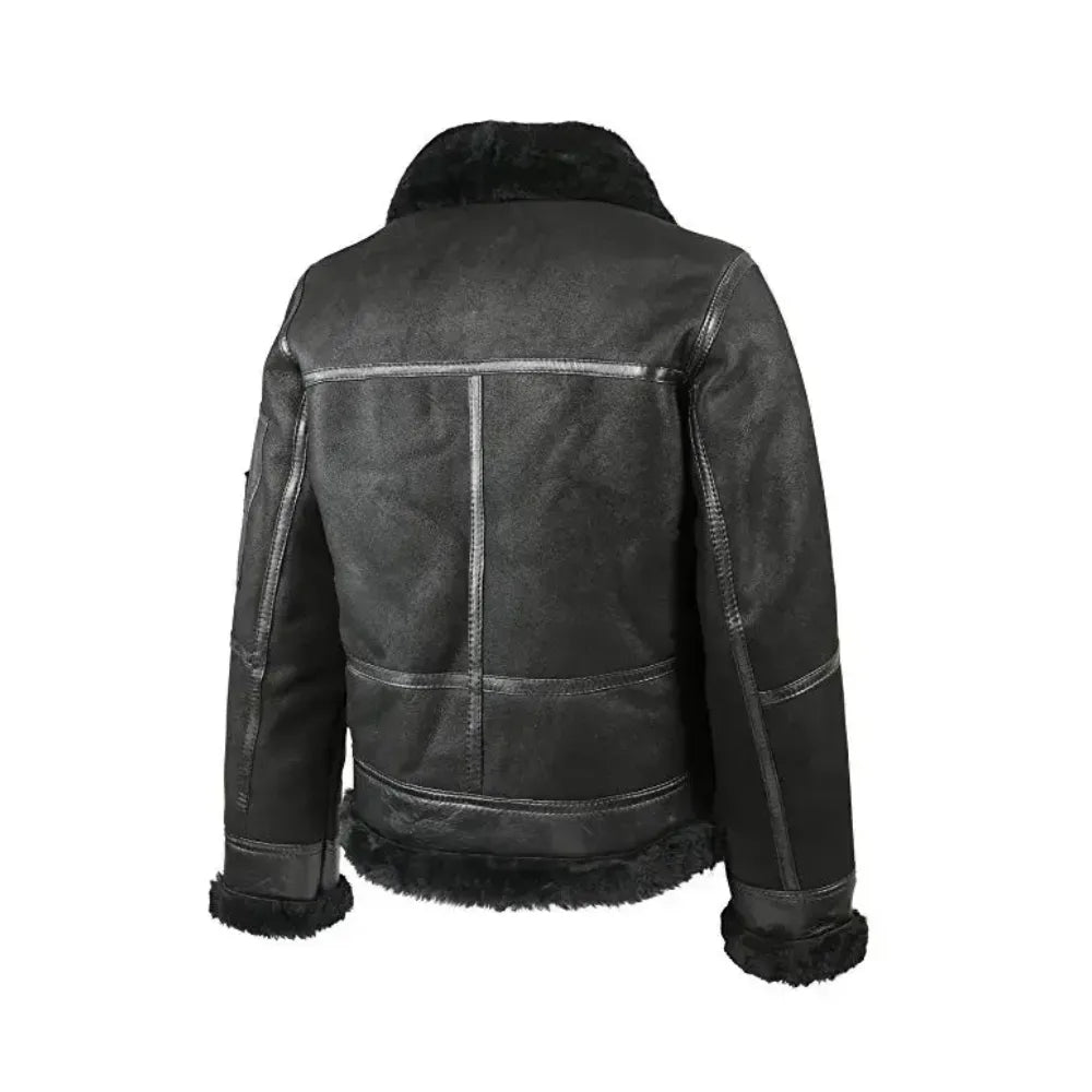 Aviator B16 Shearling Fur Black Sheepskin Leather Jacket