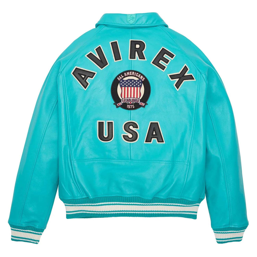 Avirex Iconic Turquoise Leather Bomber Jacket