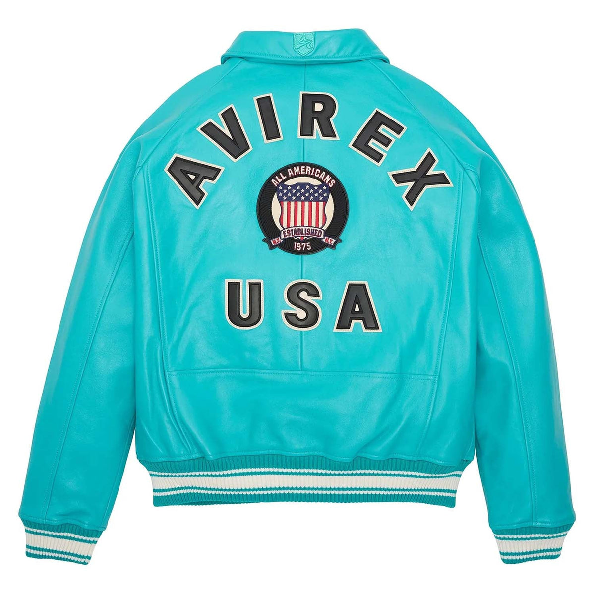 Avirex Iconic Turquoise Leather Bomber Jacket