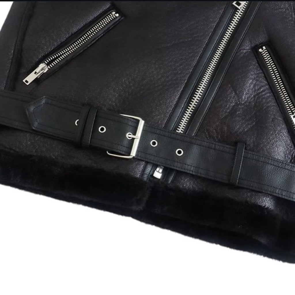 Women's Black Shearling Bomber Leather jacket