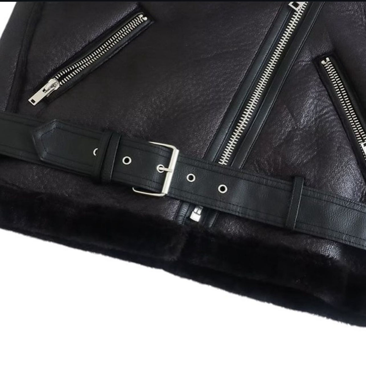 Women's Black Shearling Bomber Leather jacket