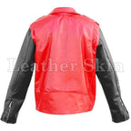 Leather Skin Red Brando Genuine Leather Jacket with Black Sleeves