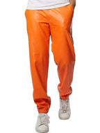 Elastic Hem Orange Leather Pants for Men by Avanzar Leather