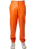 Elastic Hem Orange Leather Pants for Men by Avanzar Leather