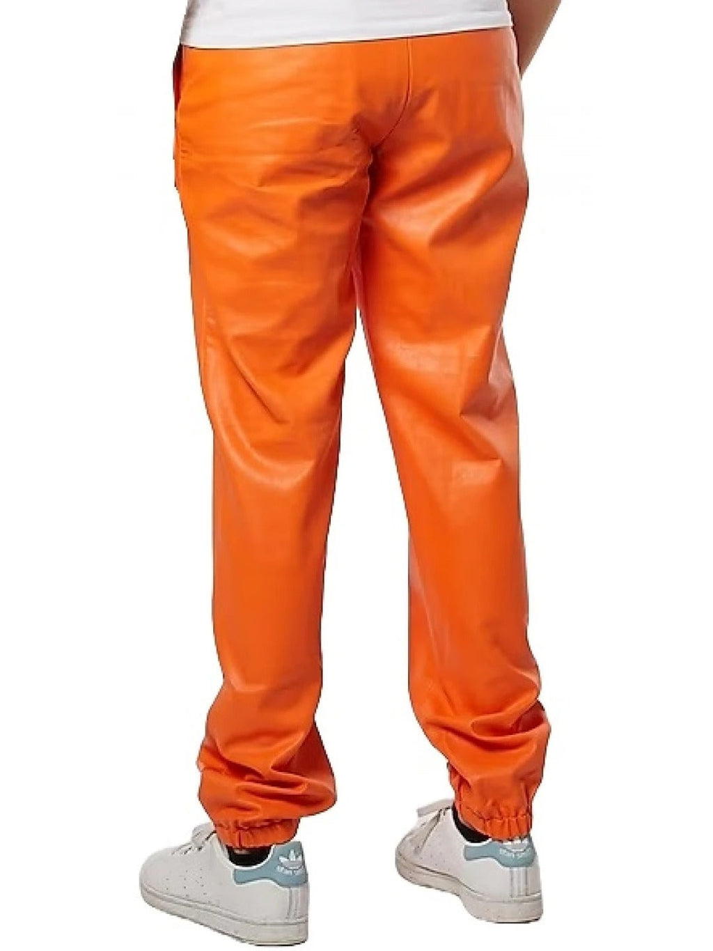 Elastic Hem Orange Leather Pants for Men by Avanzar Leather