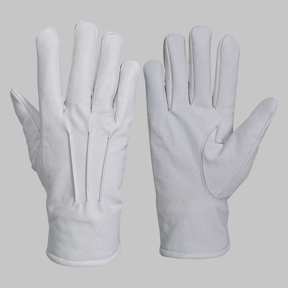 Premium White Leather Fur Lined Winter Glove