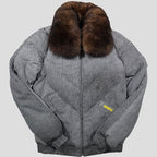 Premium Avanzar Elephant Print V-Bomber Jacket with Removable Fur Collar