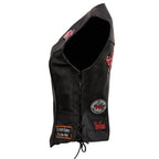 Event Leather ELL4900 Women's Classic Black Genuine Leather Side Laced Motorcycle Riders Vest w/ 9 Patches