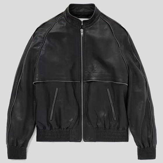 Embellished Leather Bomber Jacket