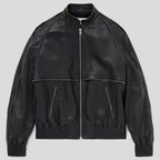 Embellished Leather Bomber Jacket
