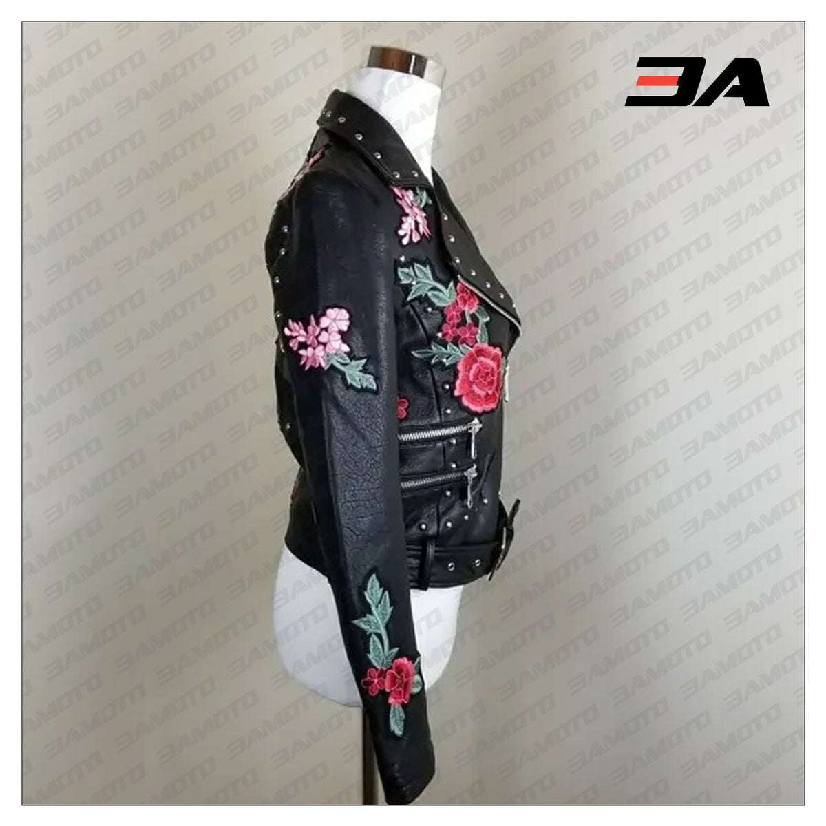 Embellished Silver Studded Embroidered Leather Jacket