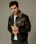 Black Vegetable-Tanned Goatskin Leather Bomber Jacket