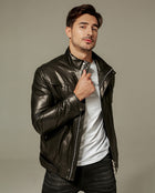Black Embroidered Belted Vegetable Tanned Goatskin Jacket