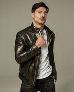 Black Embroidered Belted Vegetable Tanned Goatskin Jacket