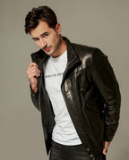 Black Embroidered Belted Vegetable Tanned Goatskin Jacket