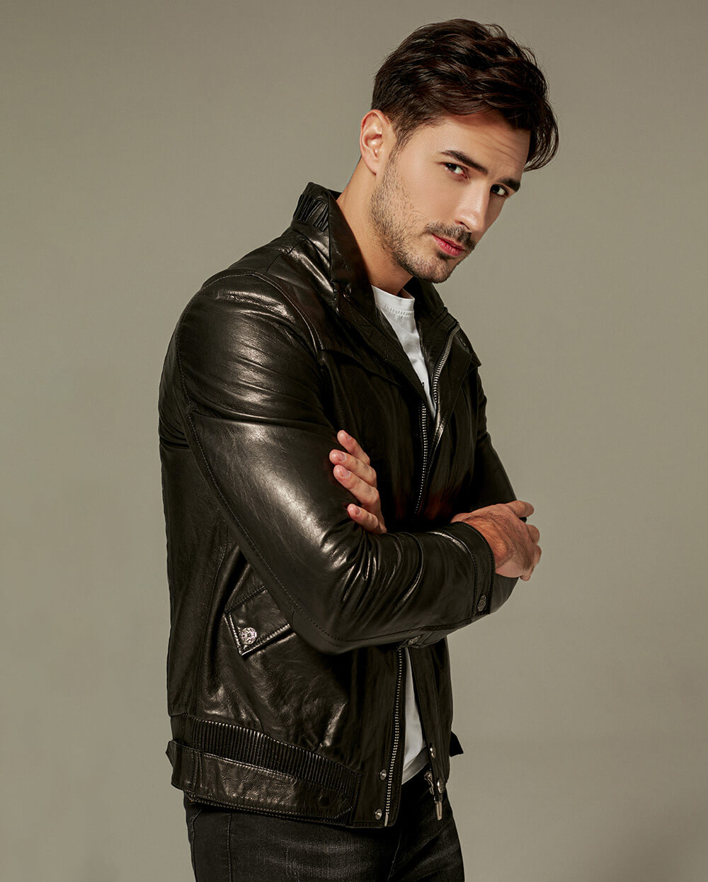 Black Embroidered Belted Vegetable Tanned Goatskin Jacket