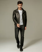 Black Embroidered Belted Vegetable Tanned Goatskin Jacket