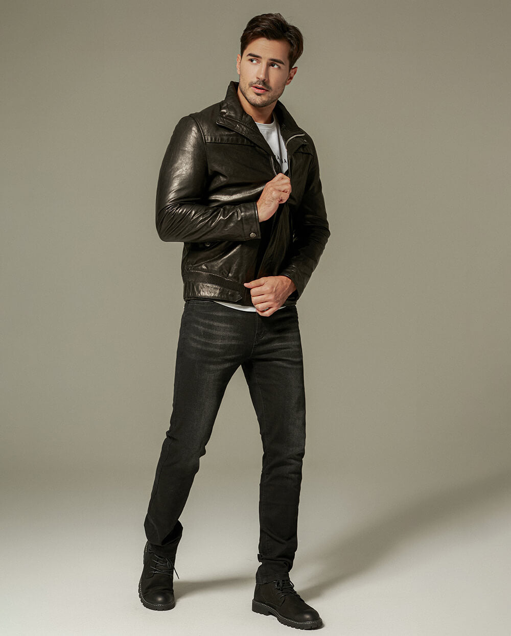 Black Embroidered Belted Vegetable Tanned Goatskin Jacket