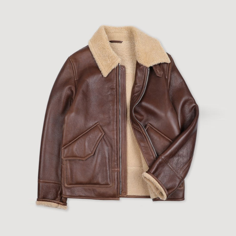 Men's Espresso Brown Double-Face Shearling Aviator Flight Jacket