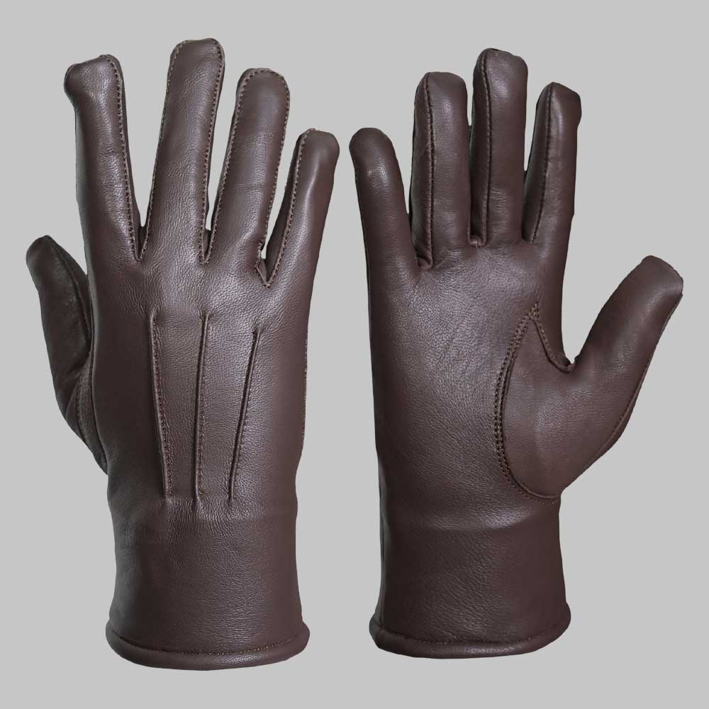 Premium Dark Brown Leather Fur Lined Winter Glove