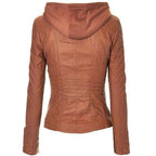 Women’s Brown Faux Leather Zip-Up Hooded Jacket by Avanzar Leather
