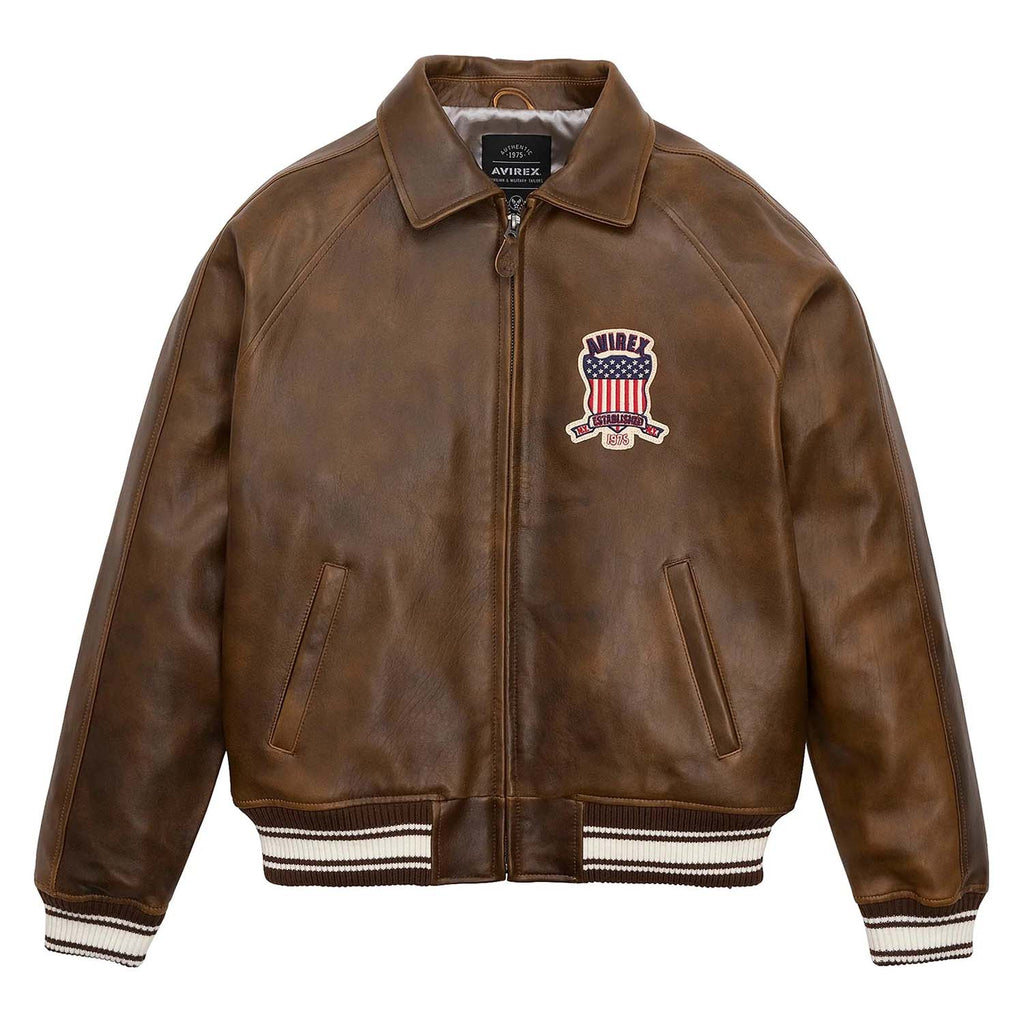 Avirex Iconic Brown Leather Bomber Jacket