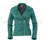 Leather Skin Women Sea Green Brando Synthetic Leather Jacket