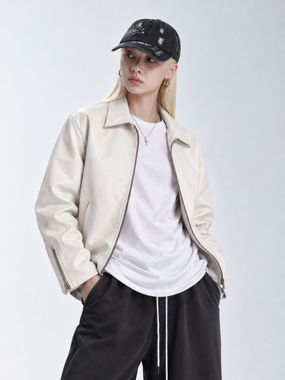 Unisex White Boxy Cropped Leather Jacket | Premium Gen-Z Streetwear - Streetbred