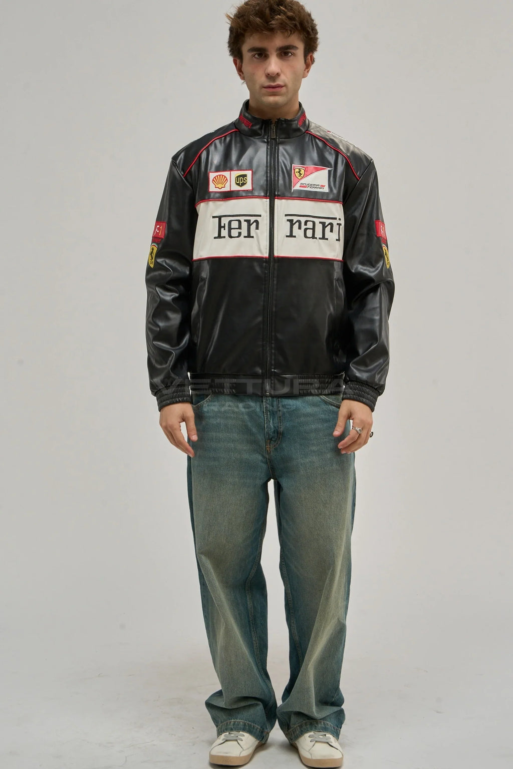 Ferrari F1 Vintage Leather Jacket - White Edition – Ready to Ship