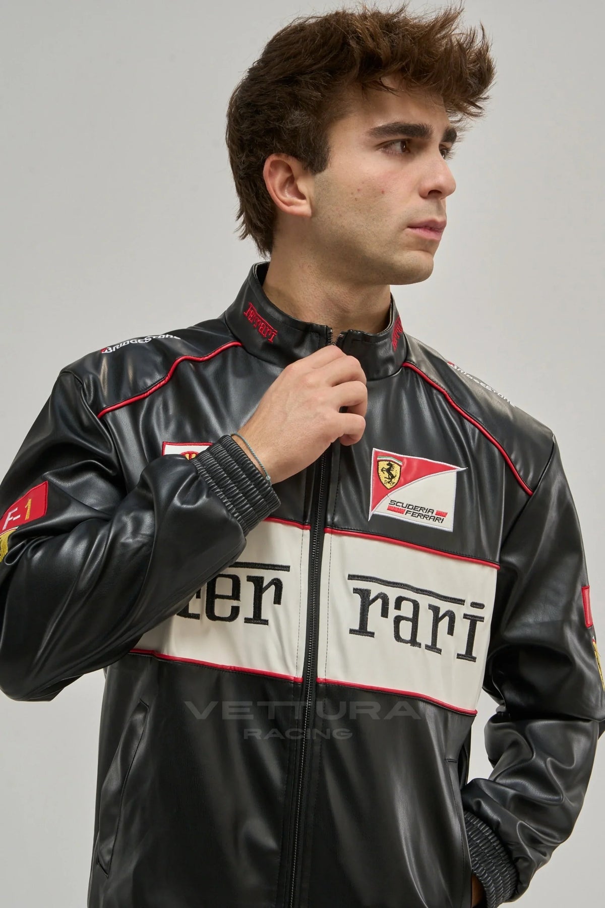 Ferrari F1 Vintage Leather Jacket - White Edition – Ready to Ship
