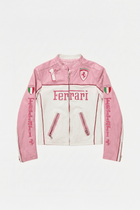 Ferrari F1 Vintage Racing Leather Jacket - Pink & White Edition