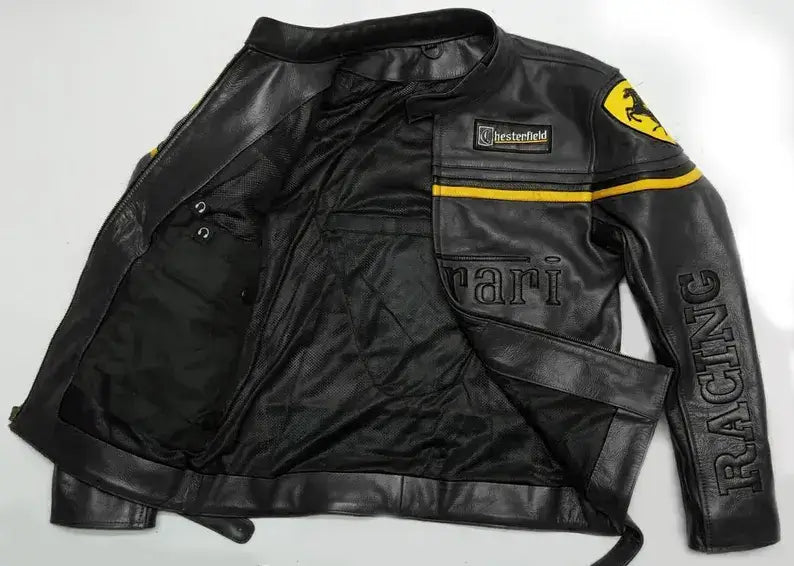Ferrari Racing Black F1 Streetwear Leather Biker Jacket