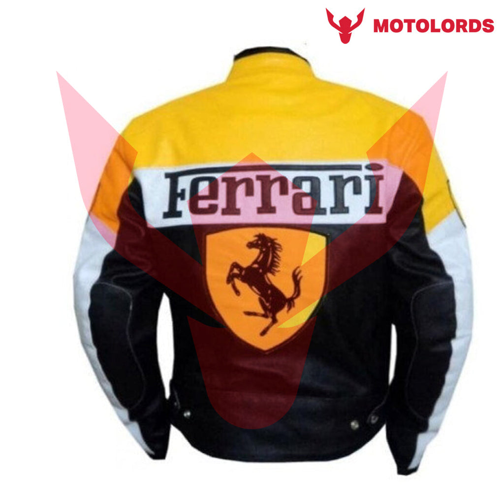 Men's Ferrari F1 Yellow Racing Leather Jacket