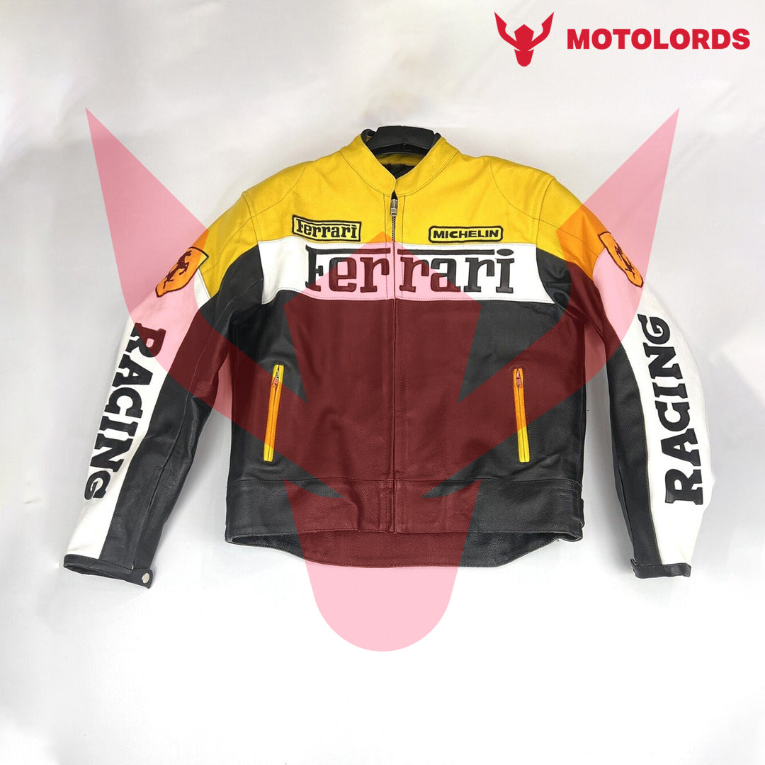 Men's Ferrari F1 Yellow Racing Leather Jacket