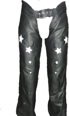 First Manufacturing FIL755CSL Women's Black Reflective Star Leather Chap